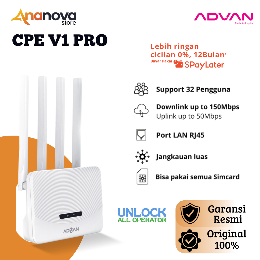 Jual Advan Modem 4G LTE Router CPE V1 pro 4G LTE Garansi Resmi 4 Antena ...