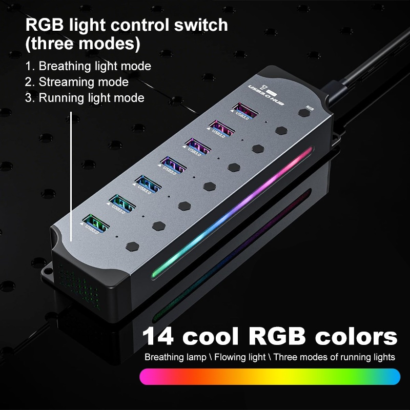 Jual Actual 7 Ports USB 3.0 Aluminum Alloy RGB Converter with Switch ...