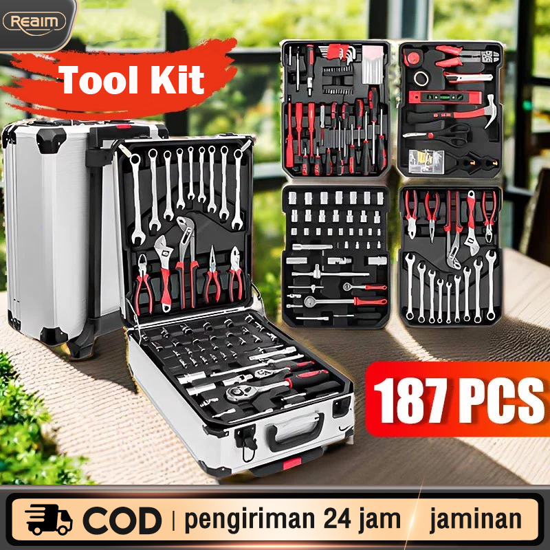 Jual Reaim Tool Set Kunci 187/85/82PCS Shock Socket Koper Lengkap Kotak ...