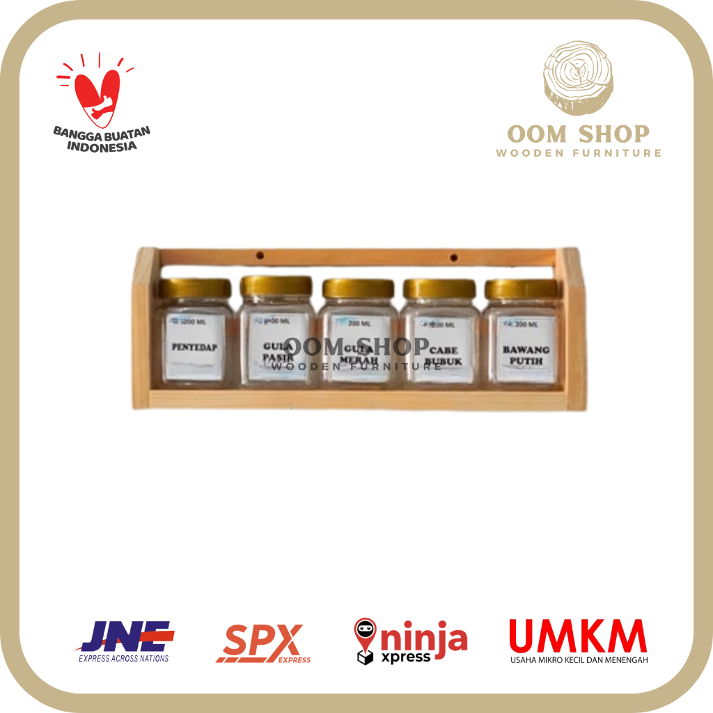 Jual Rak Bumbu Kayu Tempat Bumbu Dapur Rak Gantung Dinding Set Toples ...