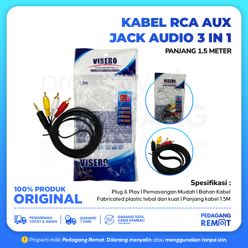 Jual Kabel Jack RCA 3in1 / 3in3 / 2in1 ukuran 1.5 Meter Premium Standar ...