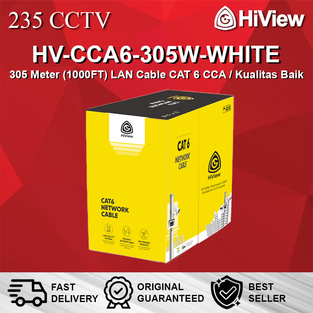 Jual HIVIEW HV-CCA6-305W-WHITE 305 Meter (1000FT) LAN Cable CAT 6 CCA ...