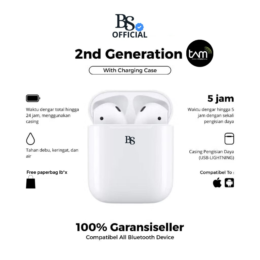 Jual [ FREE CASING ] TWS BLUETOOTH GEN 2 GENERATION WIRELESS CHARGING ...