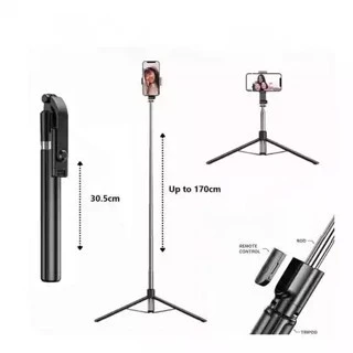 Tongsis Remote Bluetooth 3In1 R1 L 170cm Selfie Stick Portable Flexible 360º Tripod HP 1.7 Meter