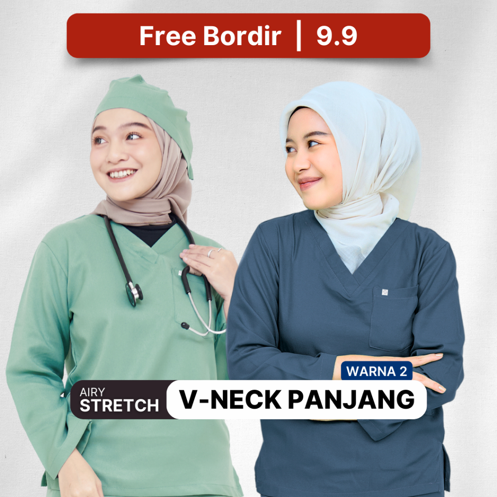 Jual [AIRY STRETCH] Warna 2 Vneck Panjang Scrub Baju jaga OK - Stasis ...