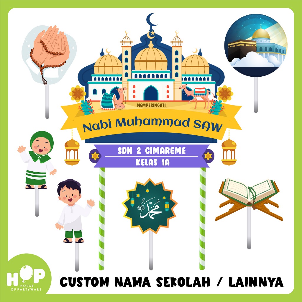 Jual Topper Tumpeng Kue Nabi Muhammad SAW + Custom Nama Sekolah ...