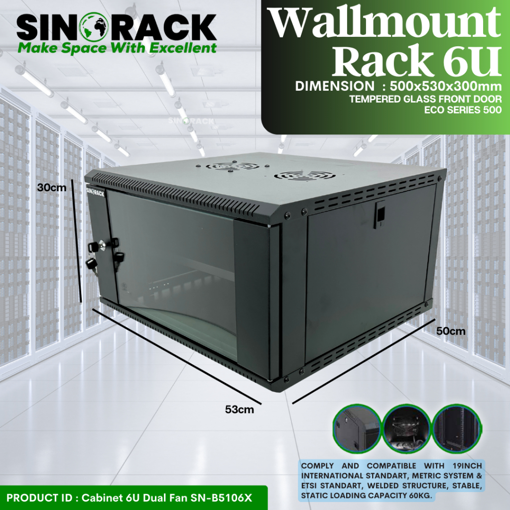 Jual Wallmount Rack Server 6U DEPTH 500MM SINORACK ECO SERIES SN-B5106X ...