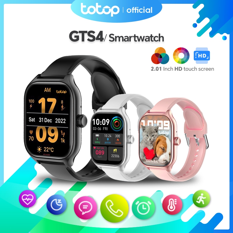 Totop SmartWatch GTS4 Fashion Bluetooth upgrade Smartband 2.01 inch HD Screen Full Touch Bluetooth Call Tangan Sports Calculator Custom Wallpaper Music Android IOS jam