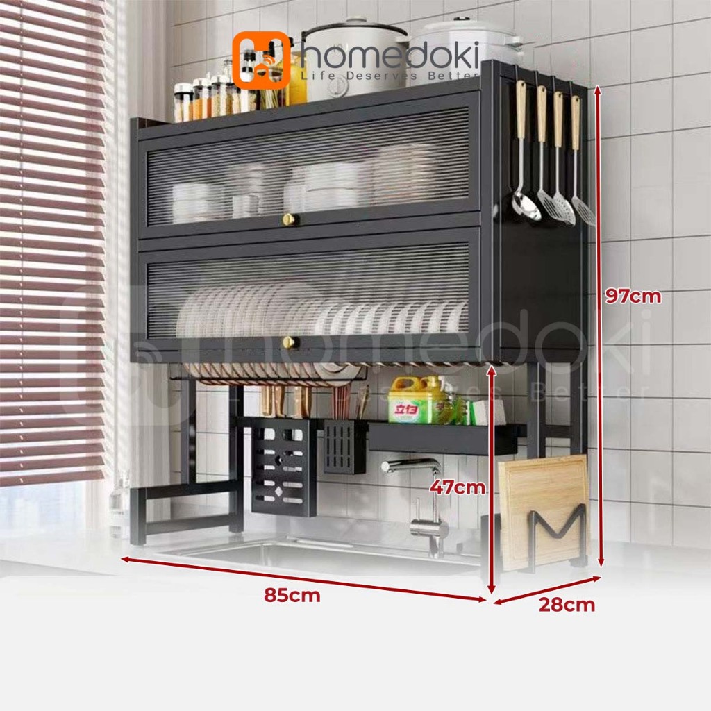 Homedoki Rak Piring Wastafel Dapur Stainless Steel Multi-fungsi Dengan Penutup T - foto 3