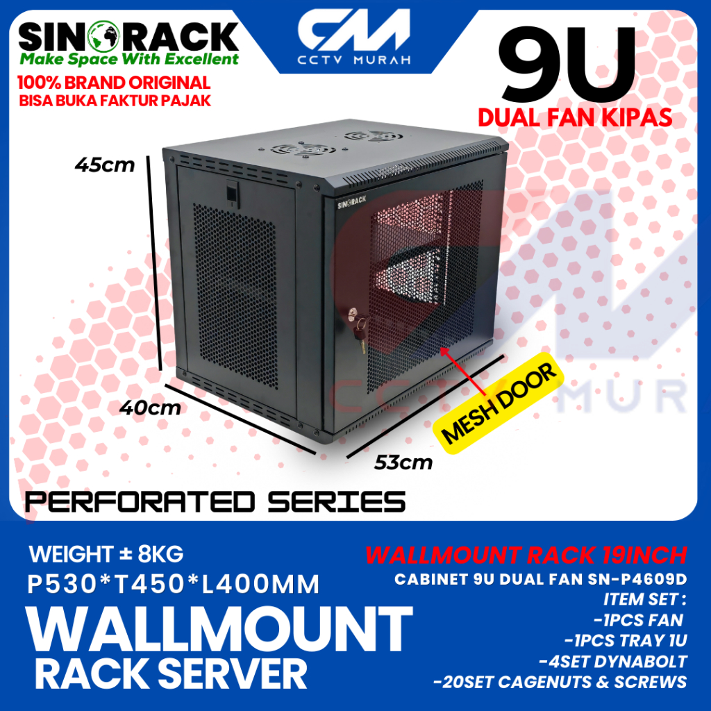Jual Wallmount Rack Server 9U Depth 400mm SINORACK Mess Door Single ...