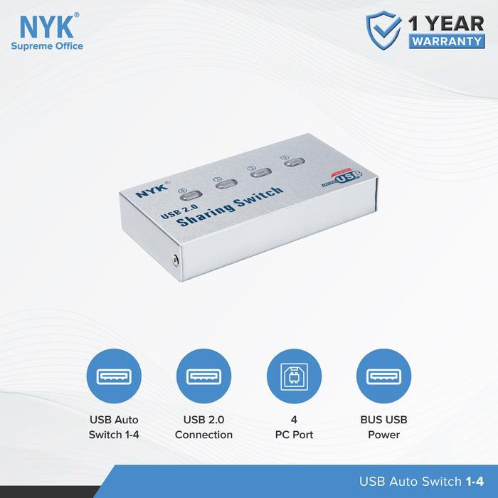 Jual USB Switch Sharing Printer NYK UY-04A USB Sharing Switch Printer 4 ...