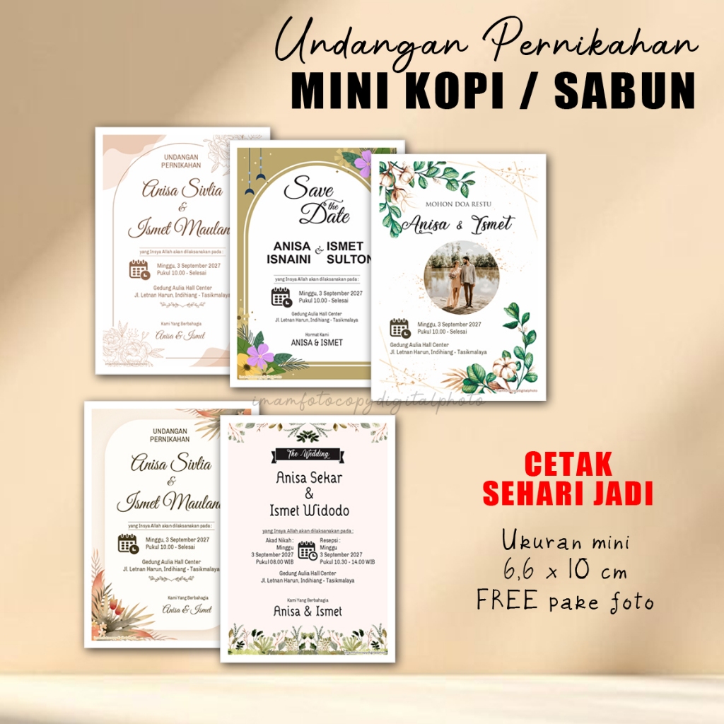 Jual UNDANGAN PERNIKAHAN MINI KOPI SABUN Ukuran 6.6 x 10 cm CETAK ...