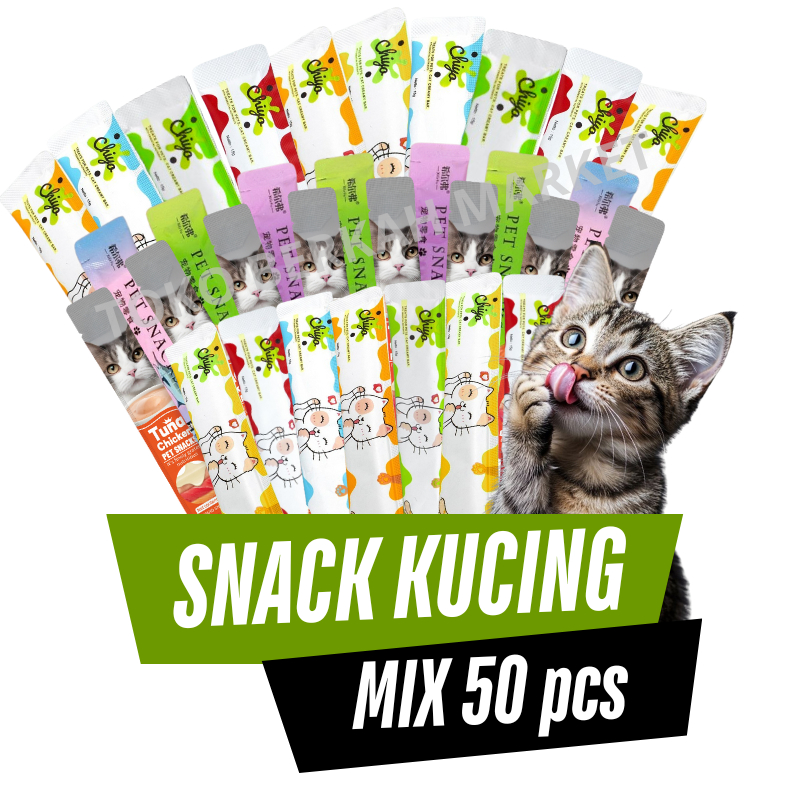 Jual Snack Kucing 50pcs Chiyo Mix Rasa Snack Kucing Cat Strip Creamy ...