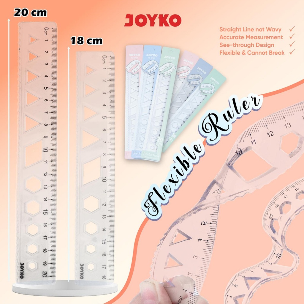 Jual Joyko FLEXIBLE Ruler 18cm 20cm Elastic / Penggaris LENTUR ...