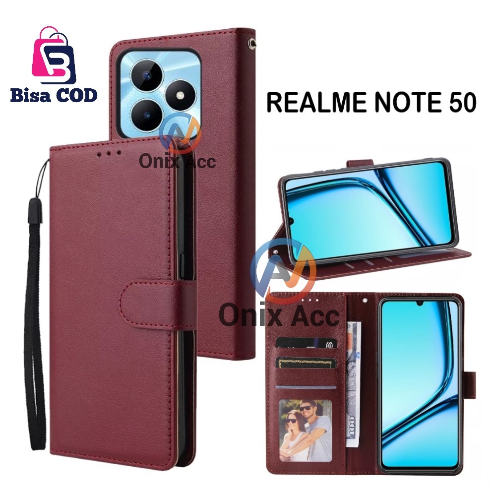 Jual flip case leather Realme Note 50 casing cover kulit bisa buka ...