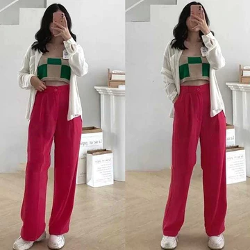 Celana Highwaist Loose Pants Trousers Celana Kerja Wanita Kantor Celana Kulot Wanita Anti Kusut