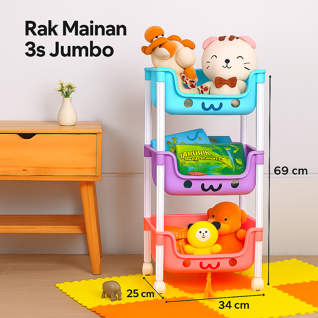 Jual RAK MAINAN Anak 3 Susun Roda Karakter Peralatan Buku Sepatu Boneka ...