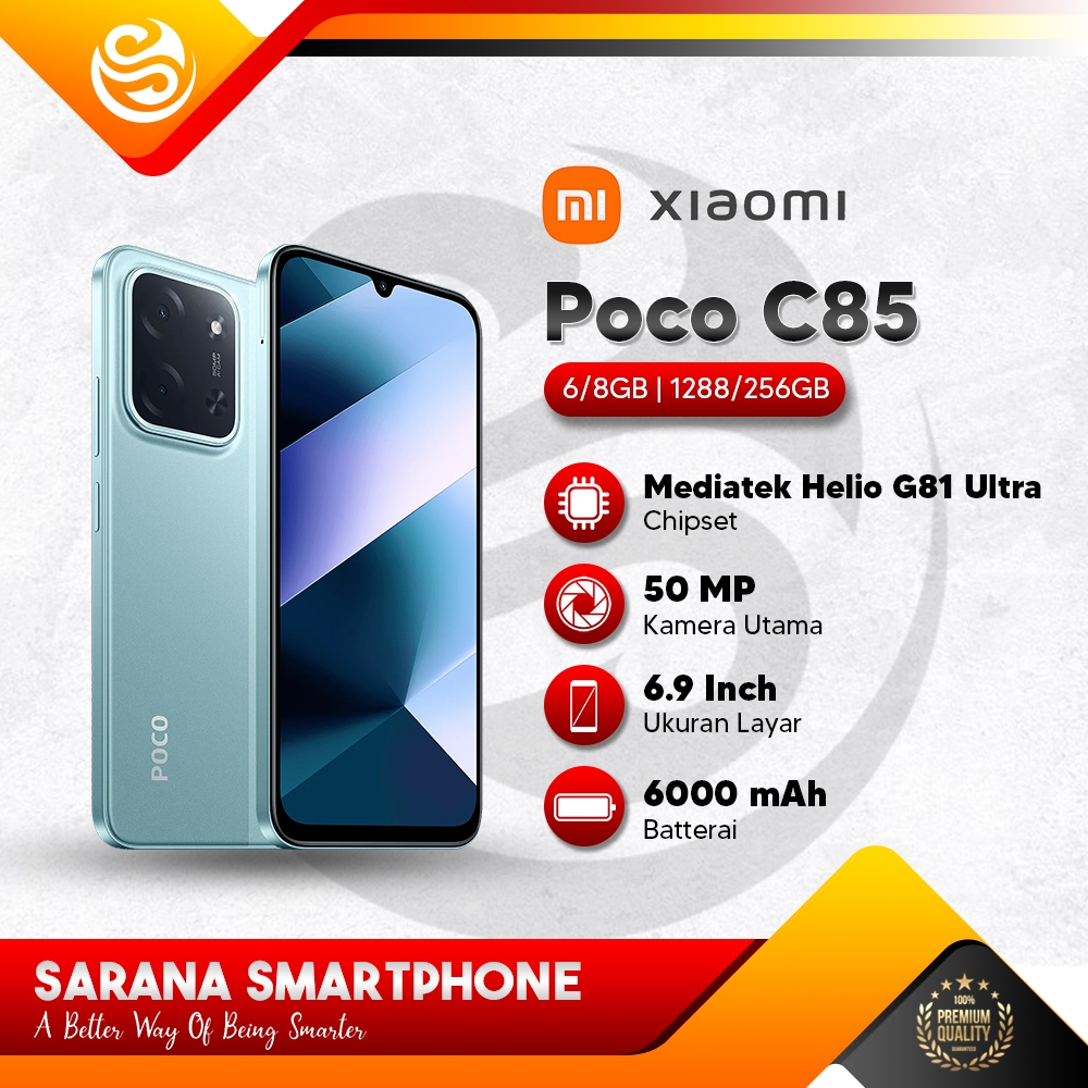 XIAOMI POCO C85 4G smartphone, 6GB+128GB, 6.9, nero, fotocamera doppia AI 50MP, MediaTek Helio G81-Ultra, ricarica rapida 33W, con caricatore, non supporta NFC