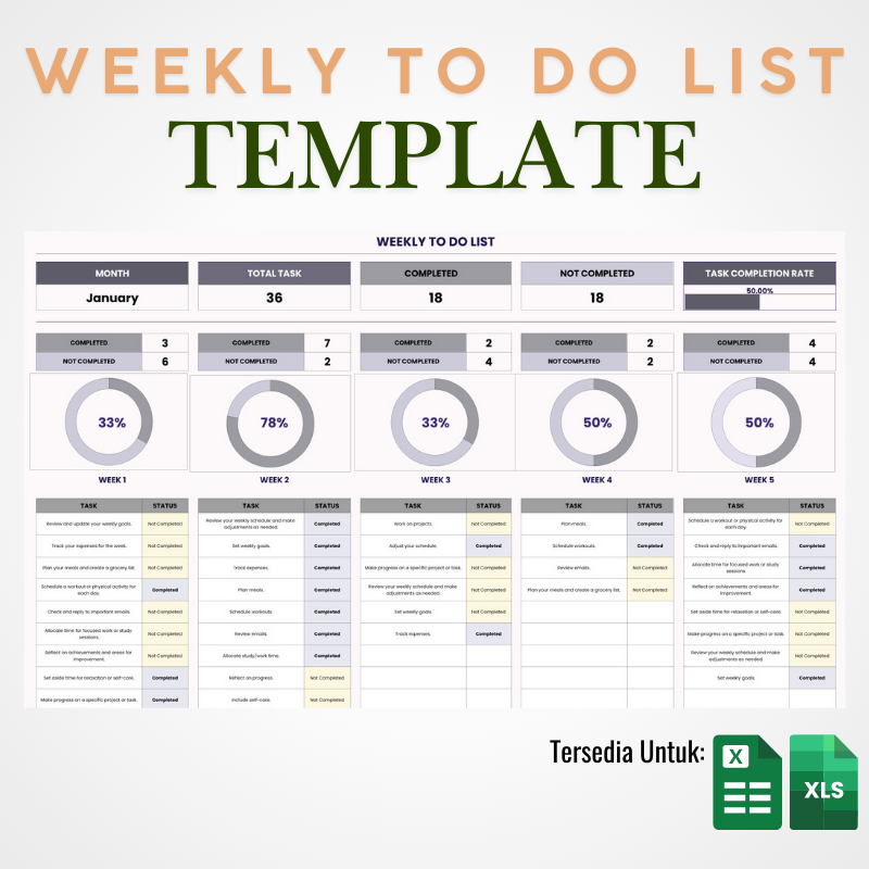 Jual Weekly To Do List Template Excel Google Sheet - Template Jadwal ...