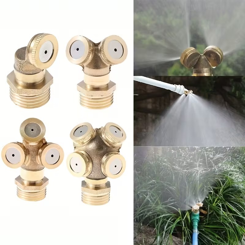 Nosel Semprot Kabut 4 Lubang Nozzel Kuningan Penyemprot Air Pertanian Sprinkler Irigasi Taman