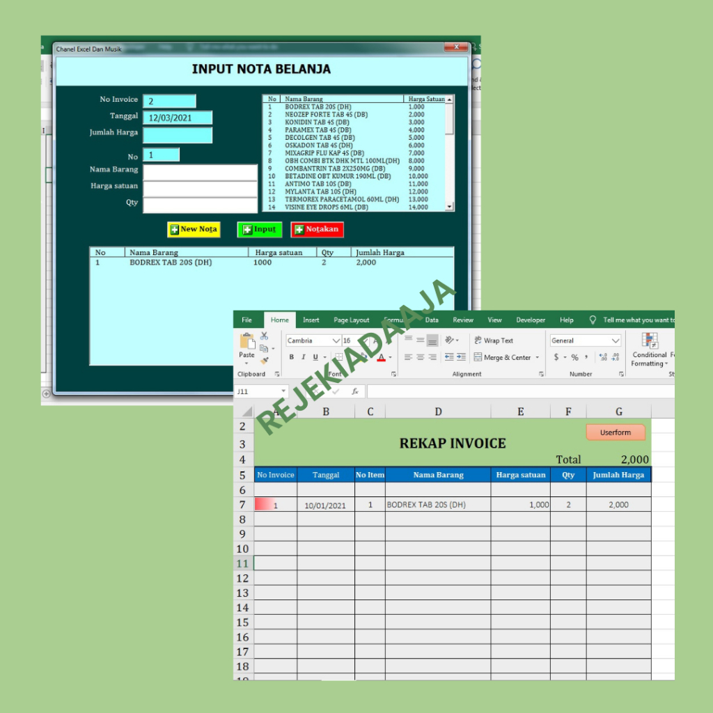 Jual (77) Aplikasi Nota Penjualan Excel Otomatis – Cetak Nota, Rekap ...