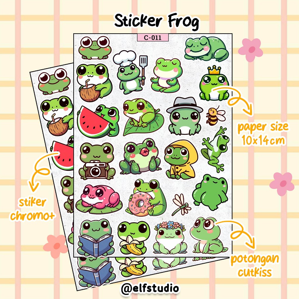 Jual Stiker Kawai Kodok Hijau Cute Frog 20pcs untuk buku jurnal sticker ...
