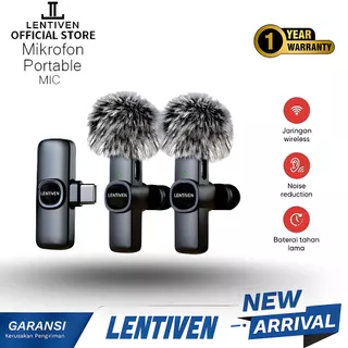 LENTIVEN Wireless Mikrofon dengan Clip on Wireless microphone Mikrofon
