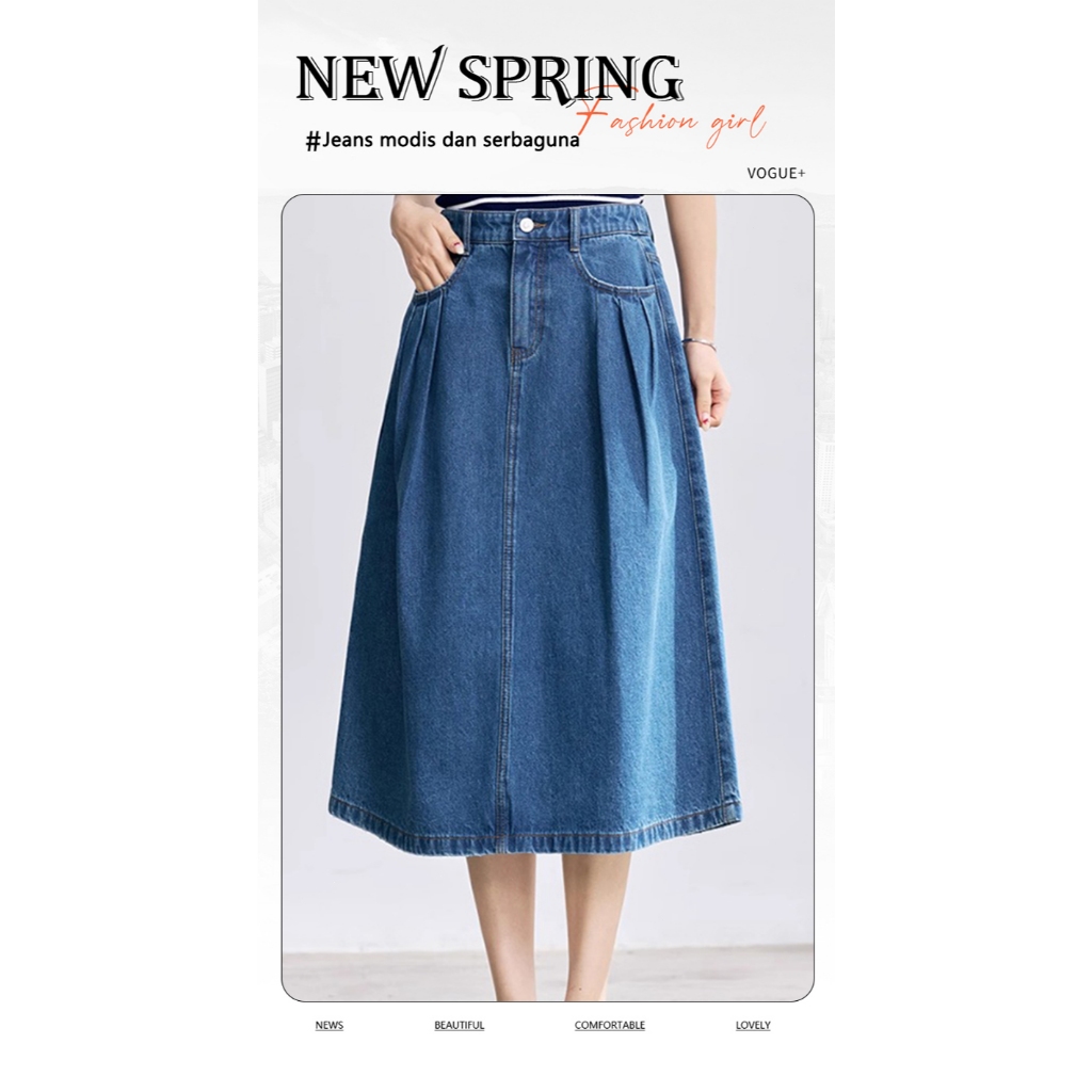 Jual Rok Jeans Wanita Modis & Nyaman | Rok Panjang High Waist Denim ...