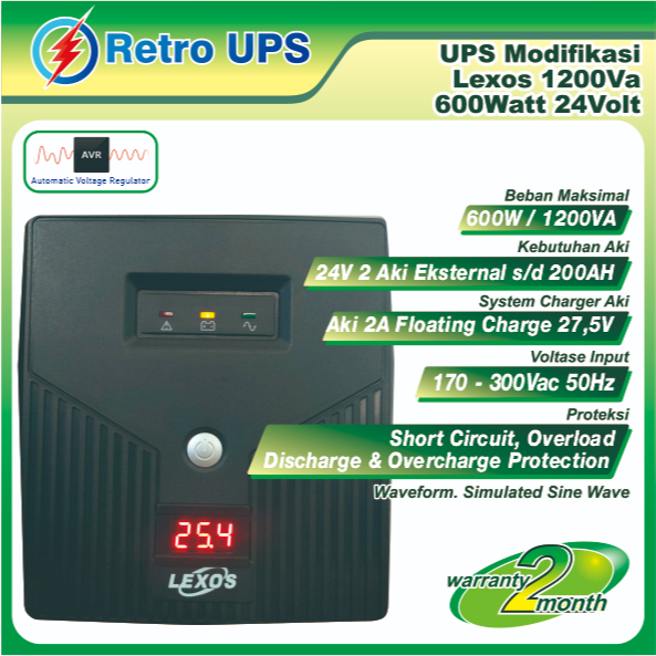 Jual UPS Modifikasi Lexos 1200Va 600Watt 24Volt Modif aki eksternal ...