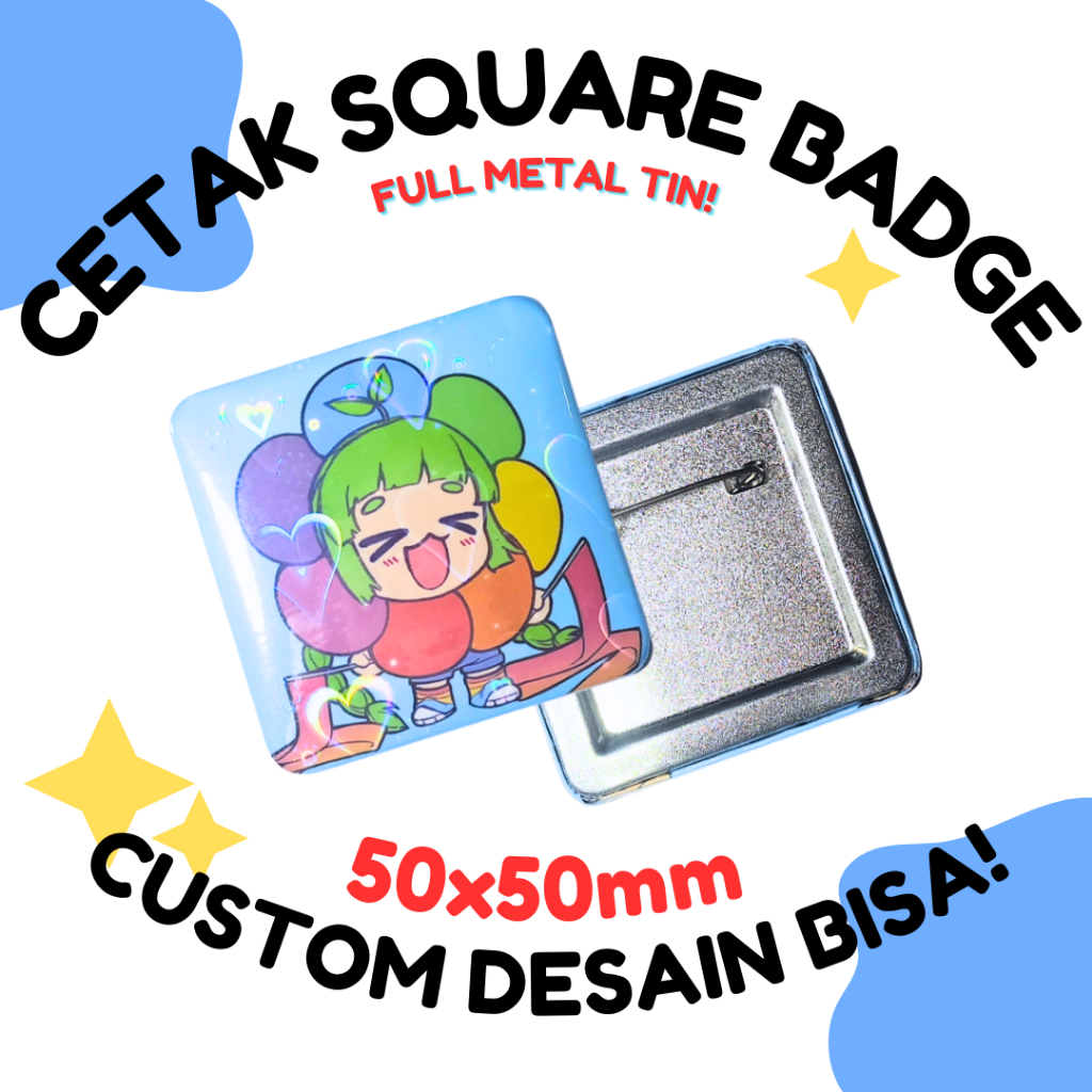 Jual Cetak Square Metal Tin Badge Tanpa Minimum Order/SATUAN (Laminasi ...