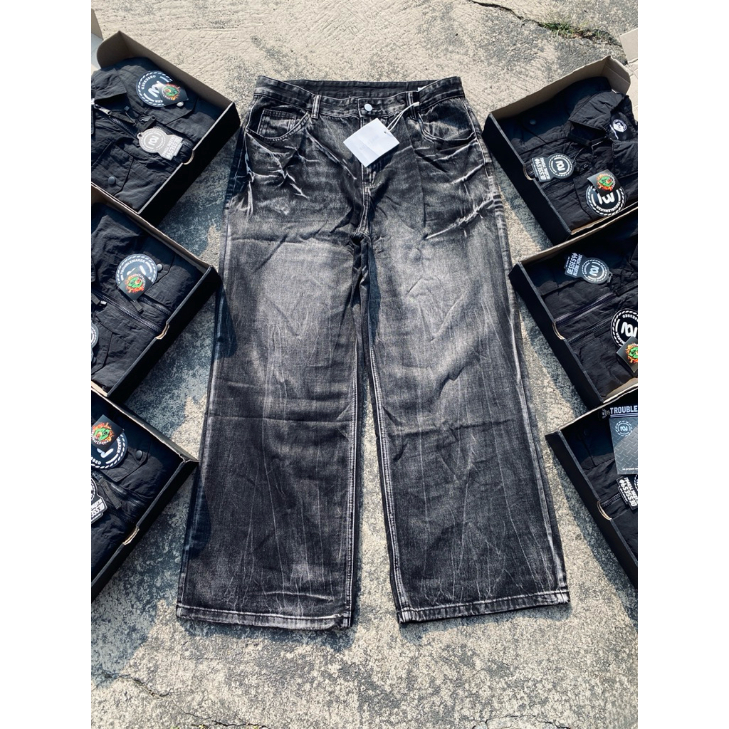 Jual jeans hitam feading petir gelap gacor baggy petir baggy wash ...