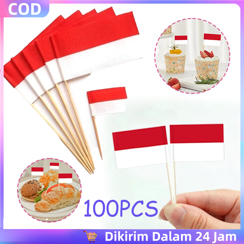 Jual 100pcs Cake Topper Bendera Indonesia Merah Putih Tusukan Kue ...