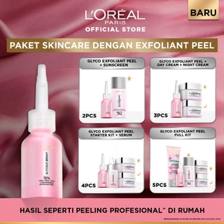 [BARU] Paket Skincare Glycolic Bright Exfoliant Peel, Moisturizer, Serum, Sunscreen, Cleanser, Full Kit Paket | Peeling Solution Hasil Seperti Peeling Profesional Di Rumah Menyamarkan Noda Hitam Bekas Jerawat Acne | Eksfoliasi Kulit Mati