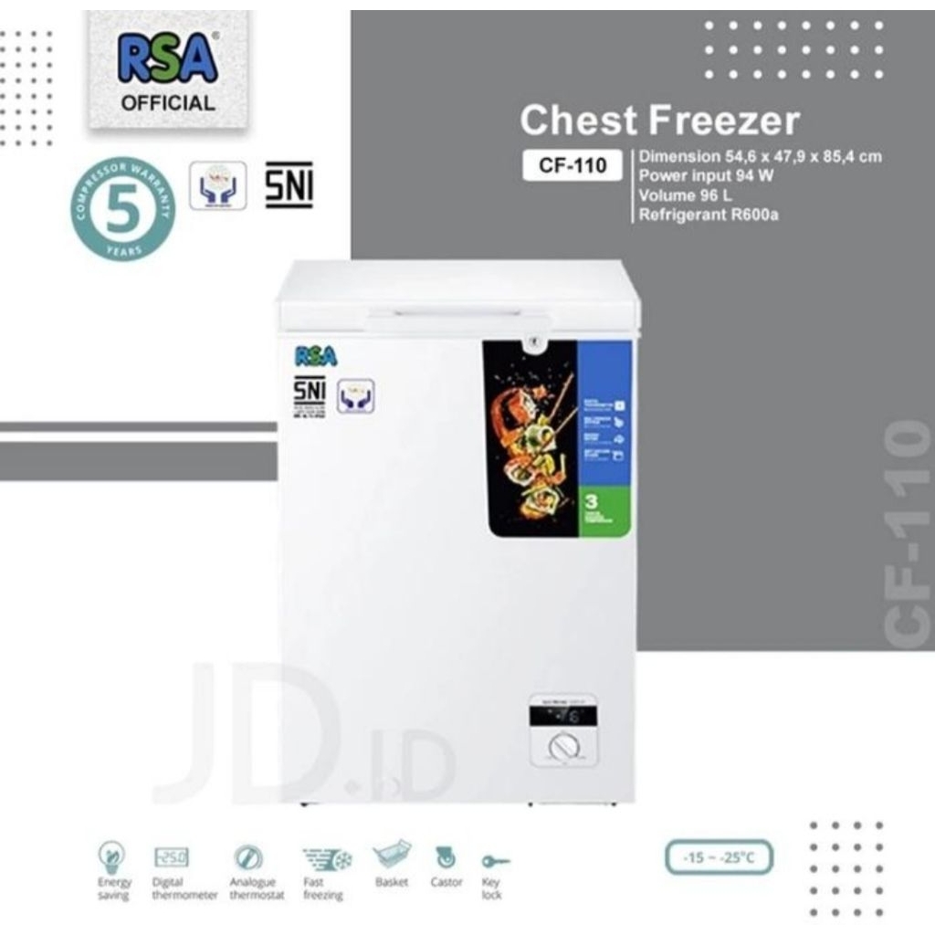Jual BOX FREEZER RSA 100LITER CF-110 CHEST FREEZER RSA 100L CF110 ...