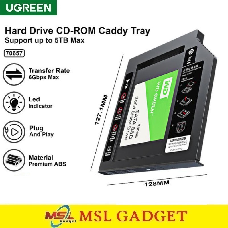 Jual UGREEN SSD HDD Caddy Slim 9.5mm SATA CD DVD ROM Slot to HDD ...