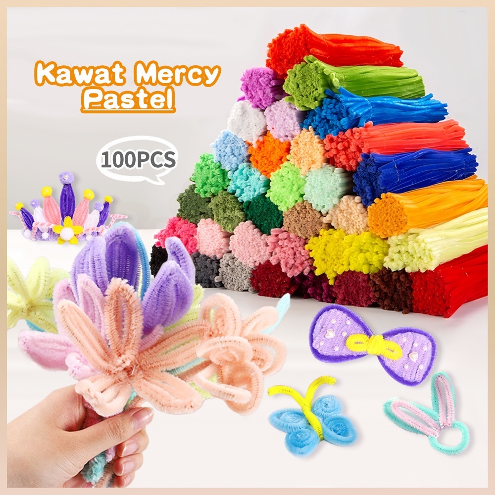 100PCS Kawat Bulu Mercy Pastel  | Pipe Cleaner untuk Kerajinan Tangan, Buket Bunga, dan DIY Twist Stick