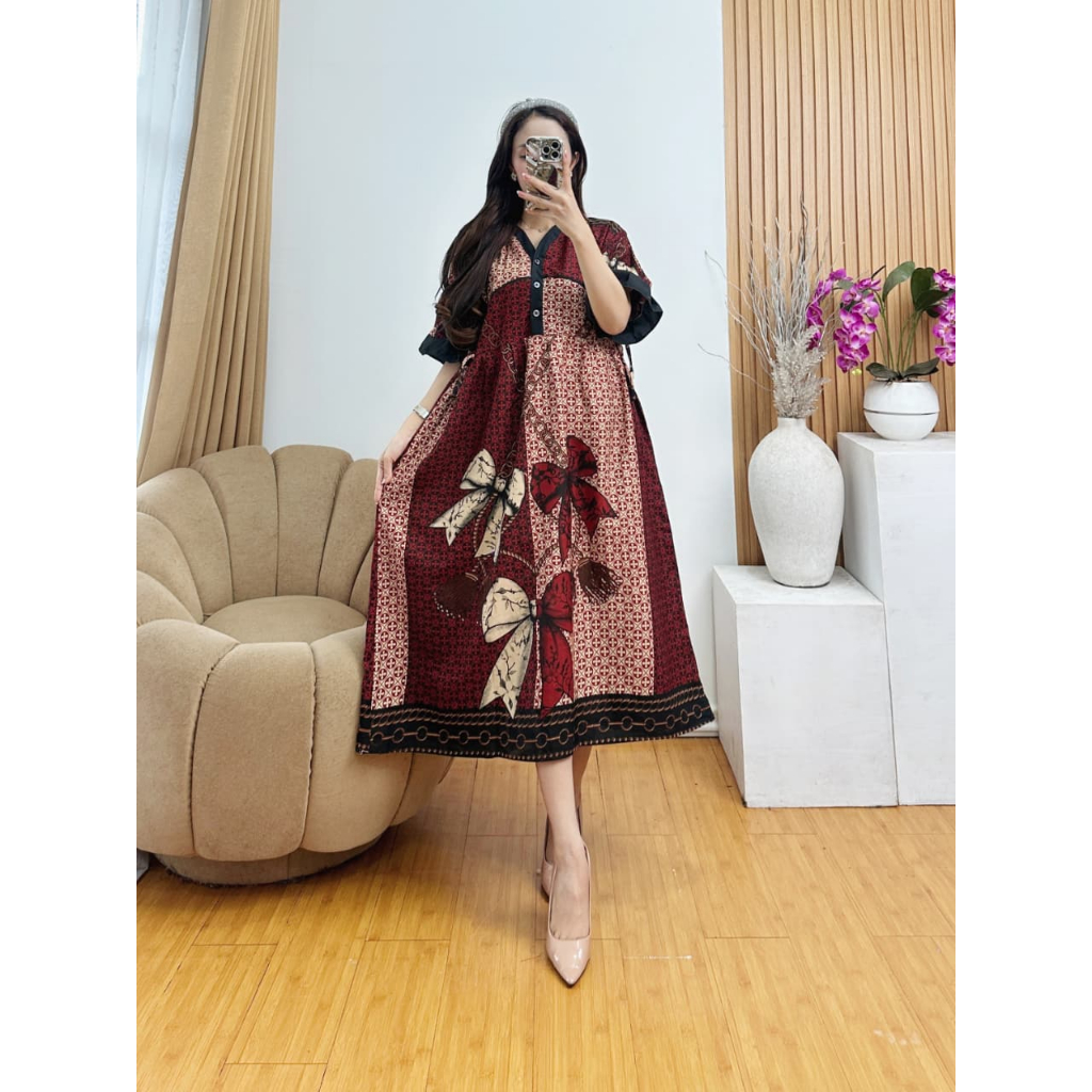 Jual Daster Alena Motif Pita Bahan Rayon Premium Kancing Busui All Size ...