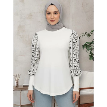 Puffy Blouse Korean Atasan Wanita Formal Mewah Lengan Balon Motif Mewah