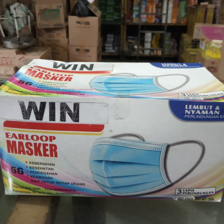 Jual 1 PAK WIN Masker Win Earloop Biru 3 Ply Isi 100 pcs - Masker ...