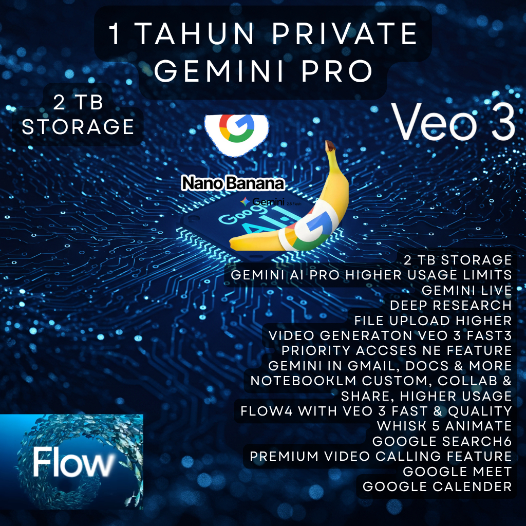 Jual New Google AI Gemini Pro | Veo 3 | GDrive 2 TB | Flow | Private ...