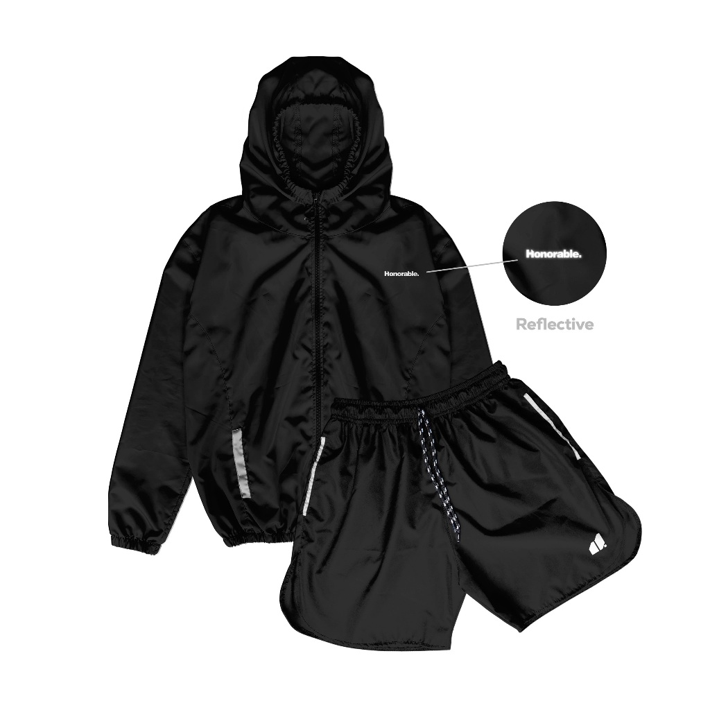 HONORABLE - Stelan Olahraga Jacket Running Pria One Set Hitam