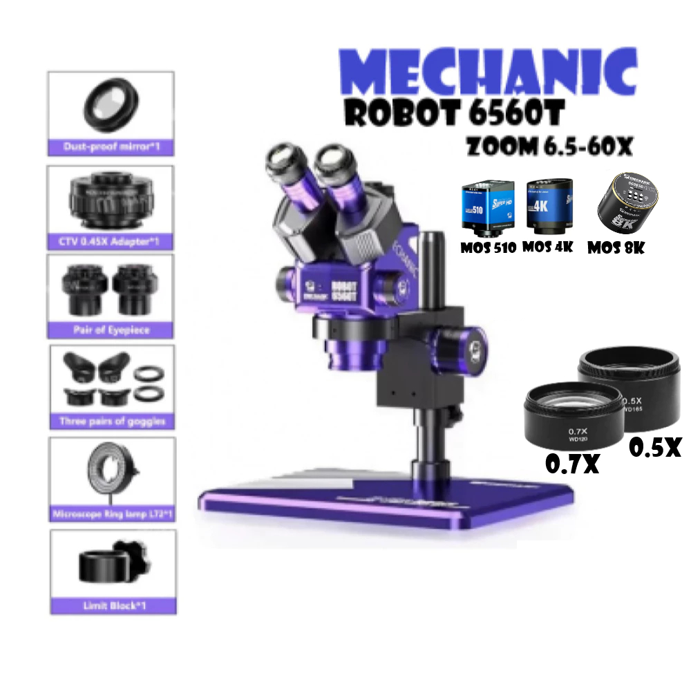 Jual Microscope Trinokular MECANIC ROBOT 6560T-B11 Zoom 6.5x-60x Plus ...