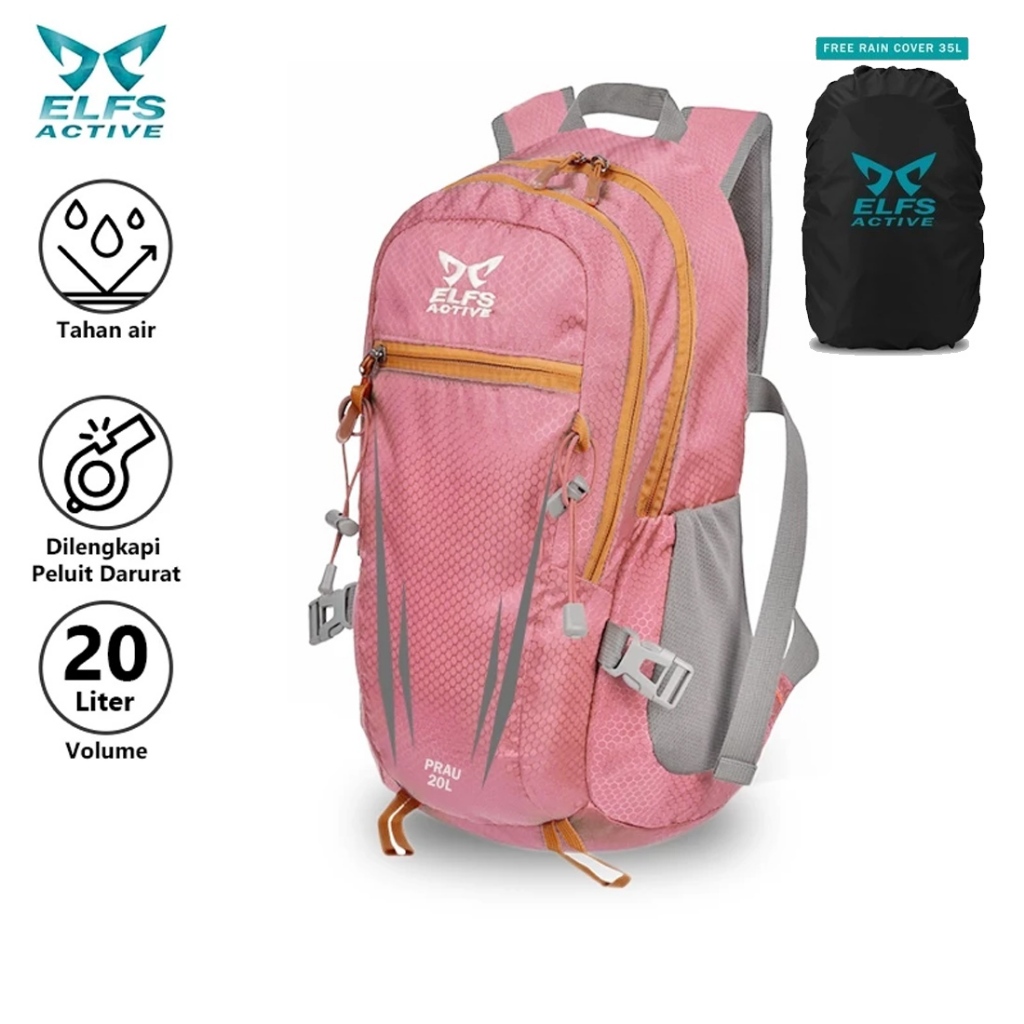 ELFS ACTIVE Daypack Ransel 20L Dengan Pluit Water Resistant Bag Tas Ransel 322 FREE RAINCOVER