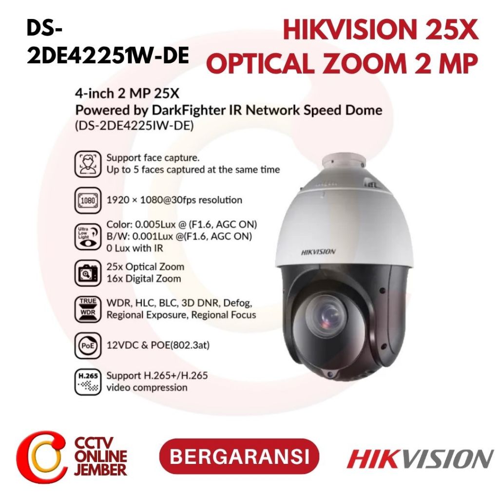 Jual FREE BRACKET CAMERA ETLE PTZ HIKVISION DS-2DE 4225IW-DE 2MP 25X ...