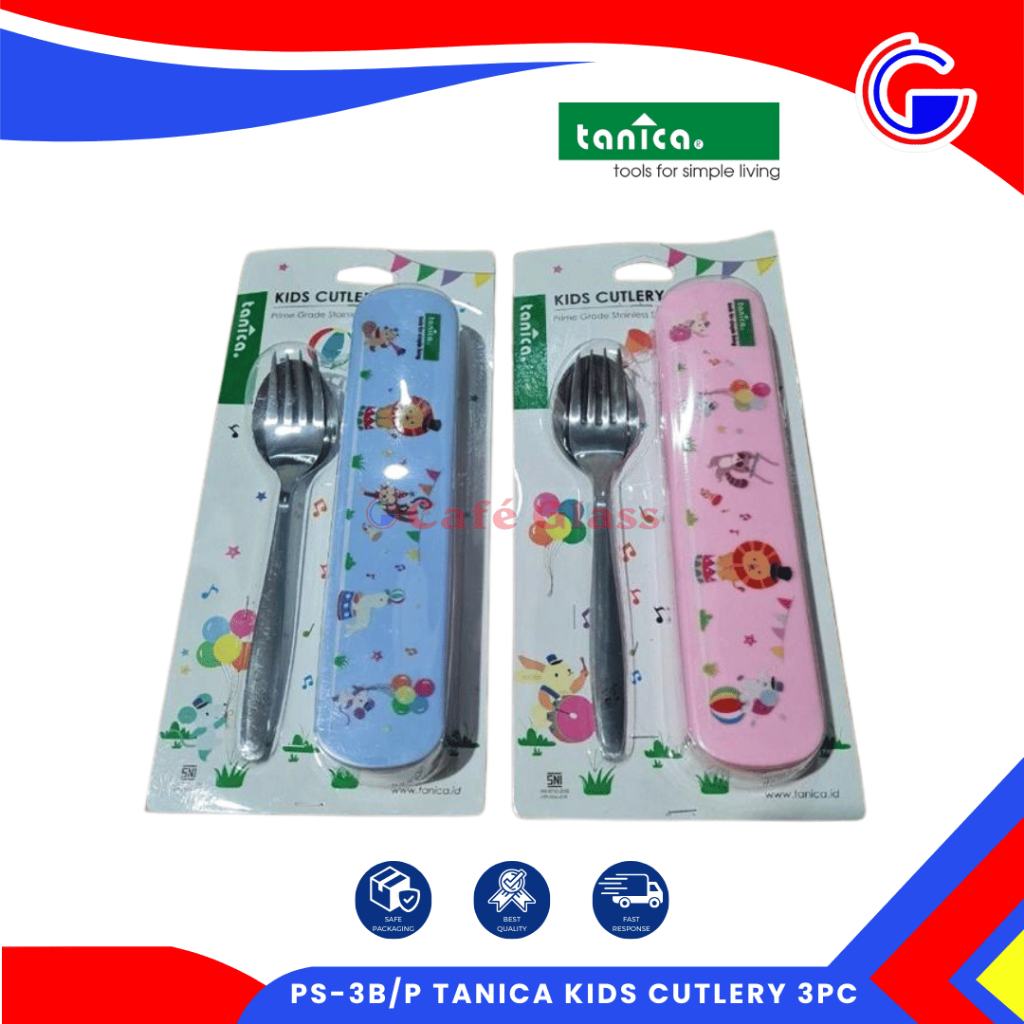 Tanica Ps-3 Kids Cutlery Set - Sendok Garpu Anak + Tempat - Peralatan Makan Anak Lucu