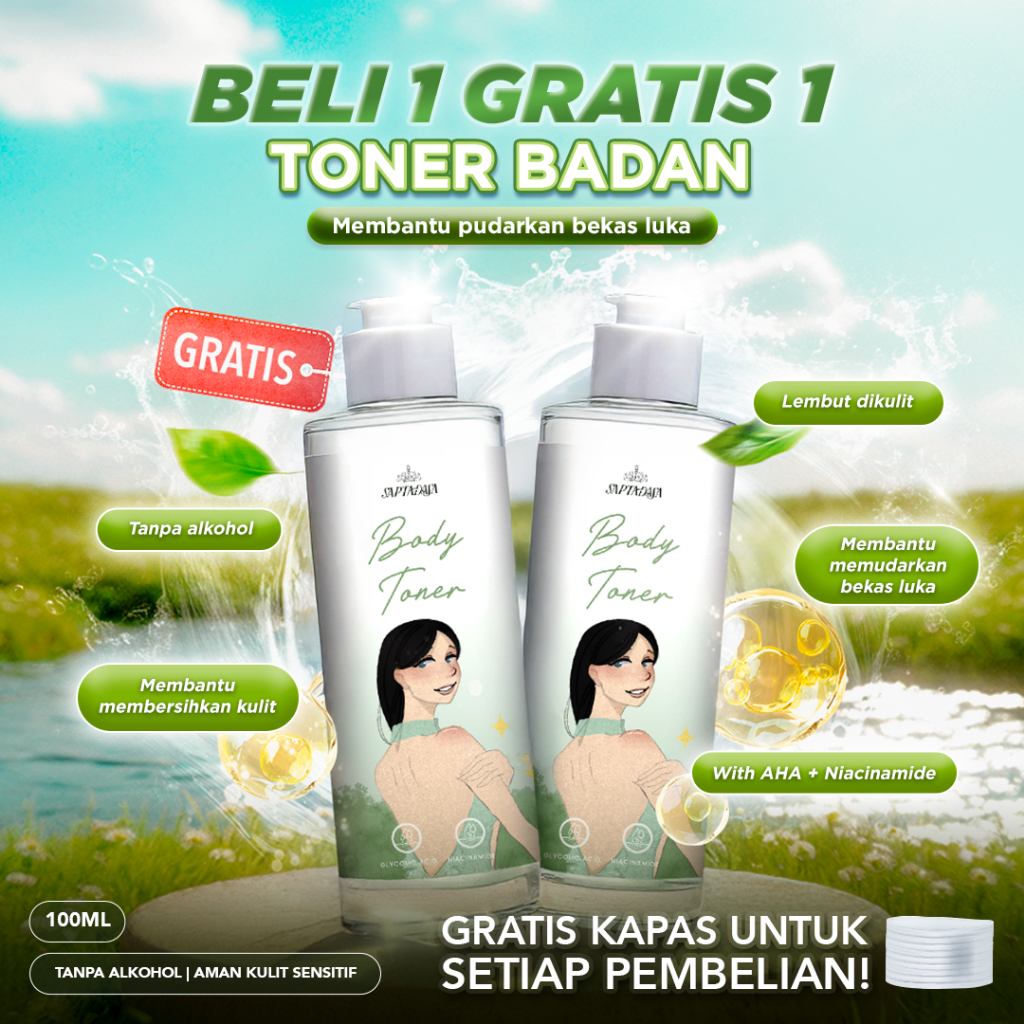 Jual TONER BADAN 2 PCS WHITENING BPOM AHA STRONG BY SAPTADASA FREE ...
