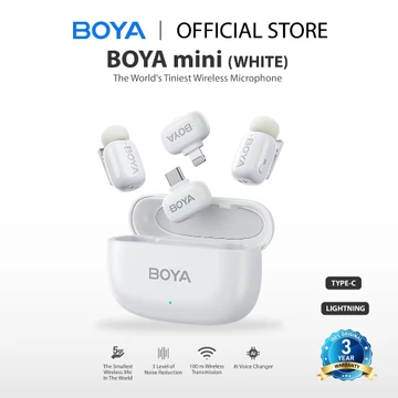 BOYA Mini Mikrofon Klip Nirkabel 2.4GHz Ultra Mini Wireless Microphone Dengan Fitur AI Pengubah
