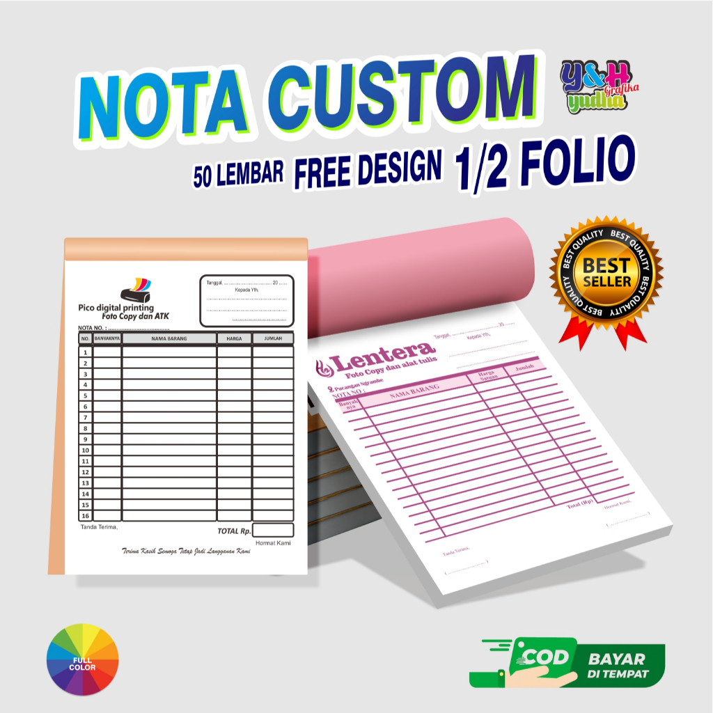 Jual Nota Custom 1/2 1 Ply 2 Ply 3 Ply Gratis Desain Logo Bebas Nama ...