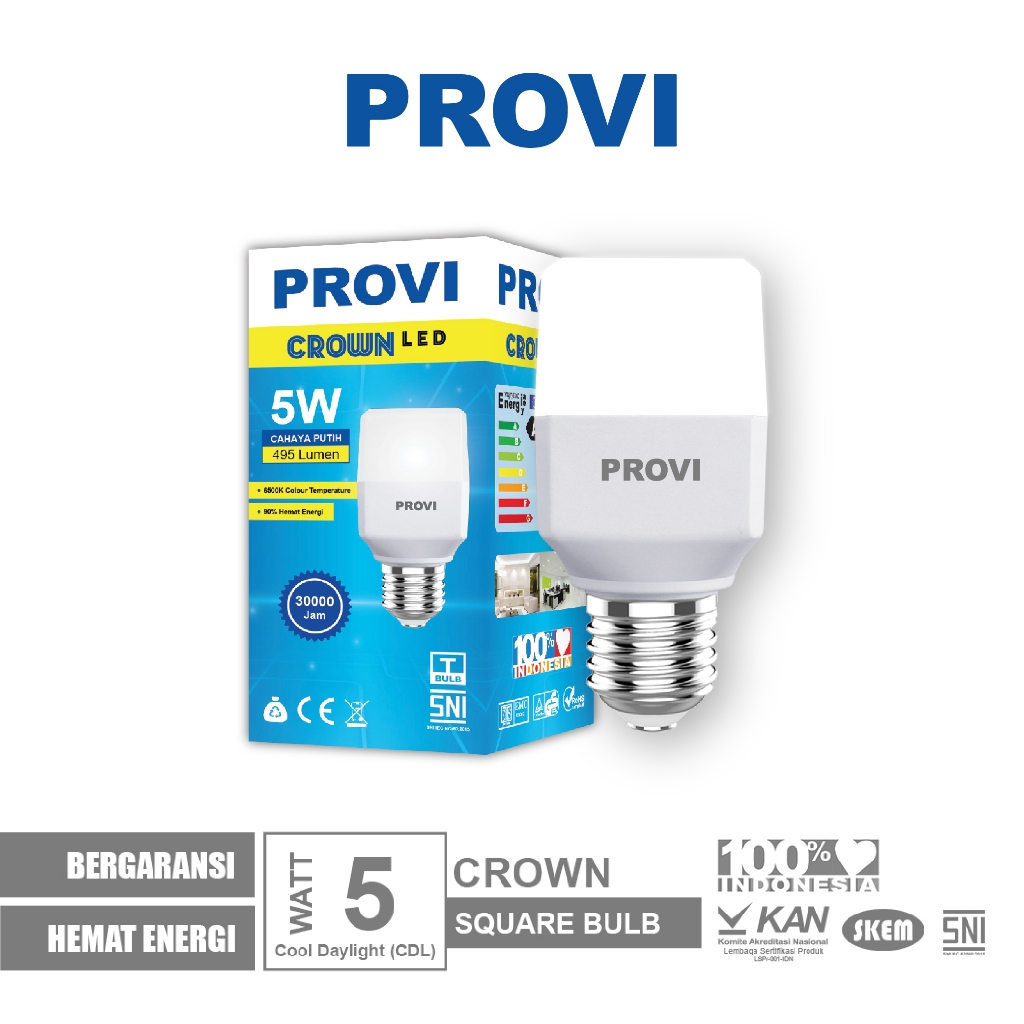 Jual PROVI Lampu LED Crown 5 Watt Square Bohlam Cahaya Putih | Shopee ...