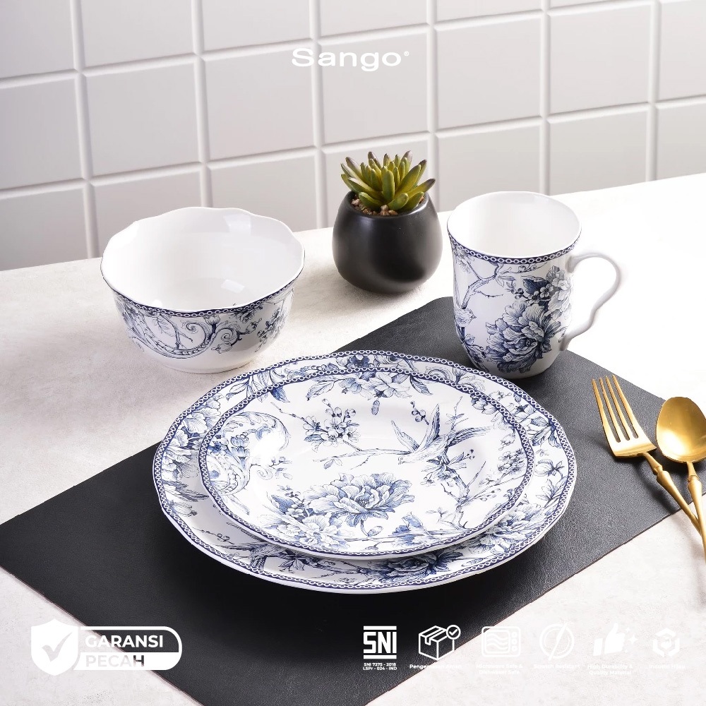 SANGO Set Peralatan Makan Adelaide Blue (Isi 4) Piring Bulat